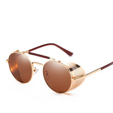 Load image into Gallery viewer, Retro Steampunk Sunglasses Personality Windshield Frame Round Color Film Reflective Cool Lens Knight's Glasses UV400 Protection